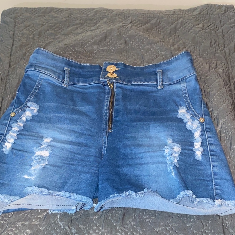 Blue Distressed Denim Women Shorts